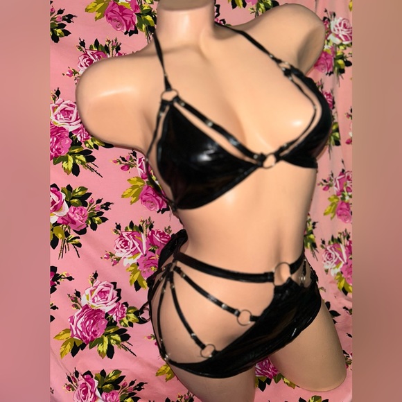 Patent leather high waist strap harness cage bikini bodysuit bondage set xl xxl - Picture 9 of 15